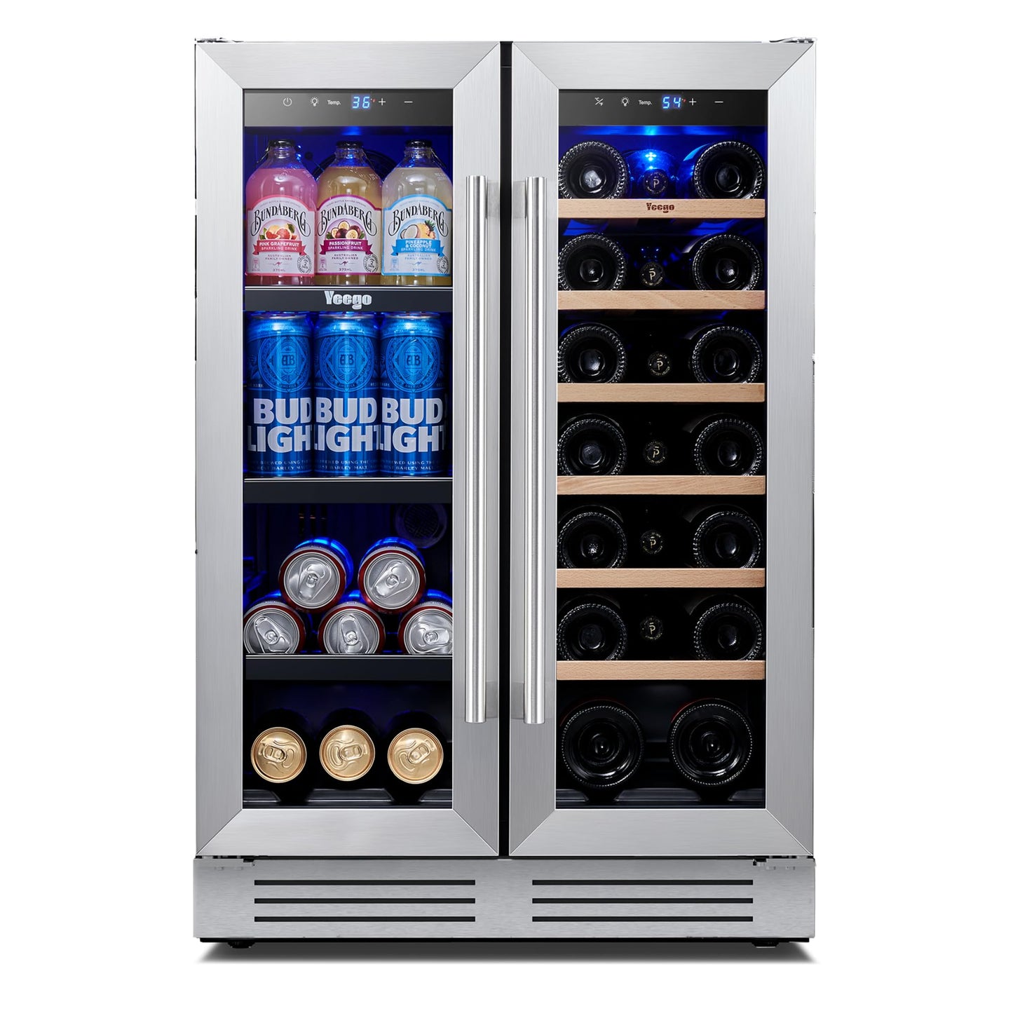 Yeego 24-Inch Beverage Refrigerator, Built-In or Freestanding Beverage Cooler, Up to 180 Cans, Glass Door Mini Fridge for Soda, Beer, Water & Wine (Left-Hinged)