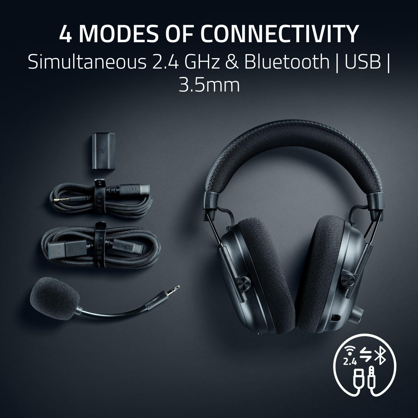 Razer BlackShark V3 Pro Wireless ANC Gaming Headset for PC: Full Band Mic - 50mm Drivers - 2.4 GHz, Bluetooth, USB, 3.5mm - Works with Mac, PS5, Nintendo Switch, Smartphone - 70 Hr Battery - Black