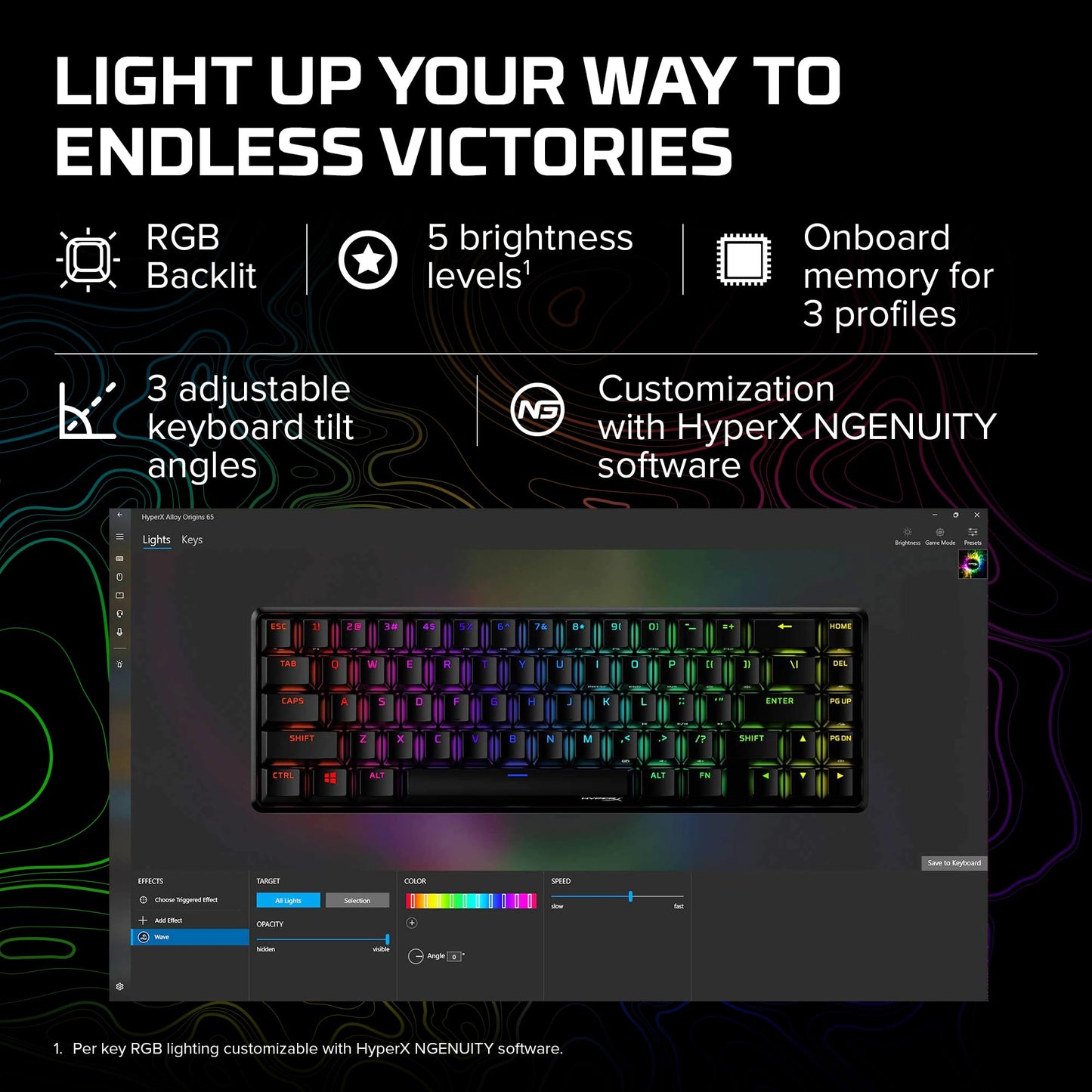 HyperX Alloy Origins 65 - Mechanical Gaming Keyboard – Compact 65% Form Factor - Linear Red Switch - Double Shot PBT Keycaps - RGB LED Backlit - NGENUITY Software Compatible,Black