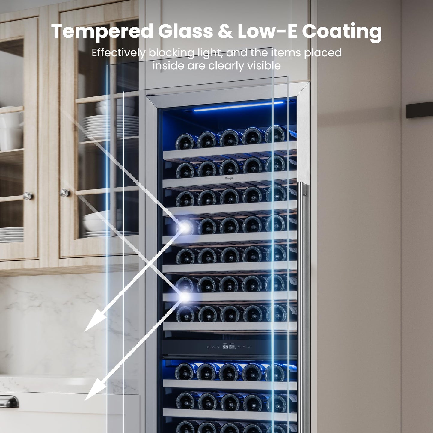 Yeego 24 Inch Wine Fridge Cooler - 52 Bottles Wine Cooler with Glass Door, 40-65℉ Built-In or Freestanding Refrigerator, Under Counter Wine Fridge for Kitchen Bar Office (Left-Hinged)
