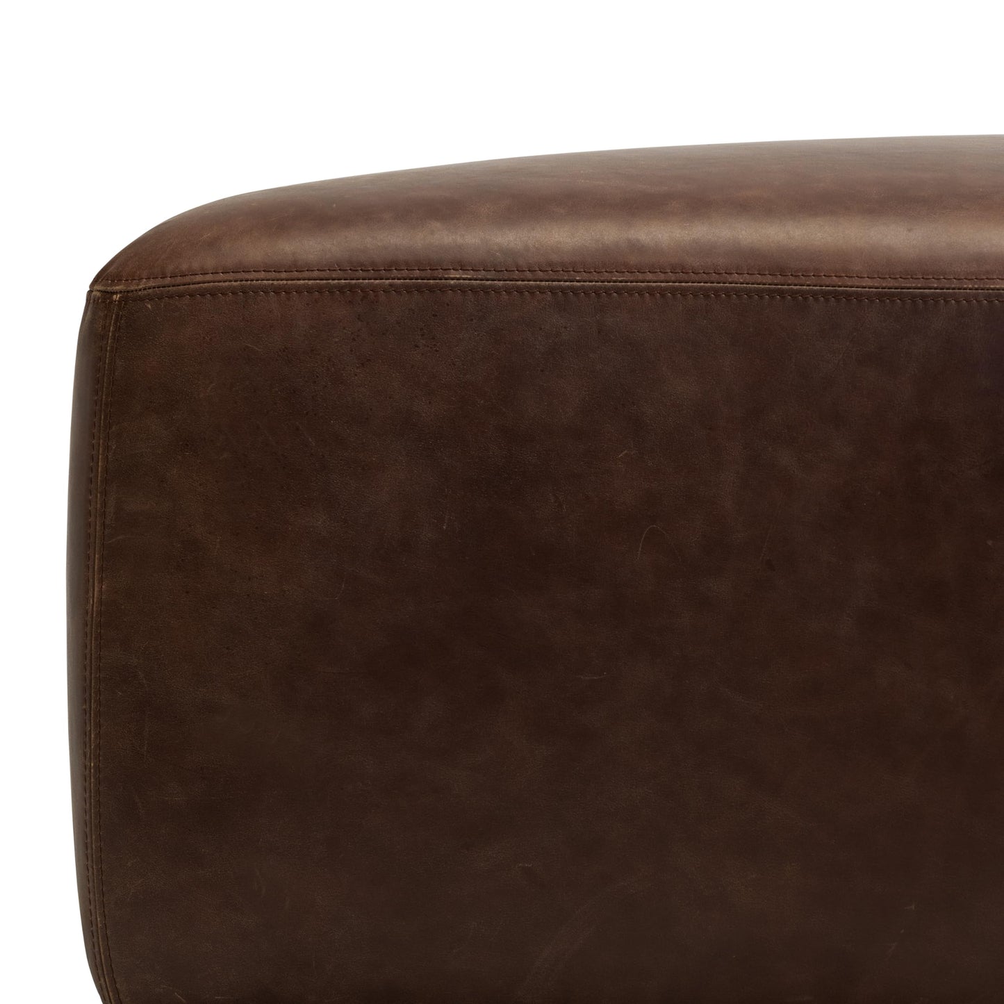 POLY & BARK Denver Ottoman – 43" Large Pouf with Feather-Down Topper – Full-Grain Leather Upholstered Pouf Ottoman for Living Room – Vintage Italian Leather in Cognac Tan