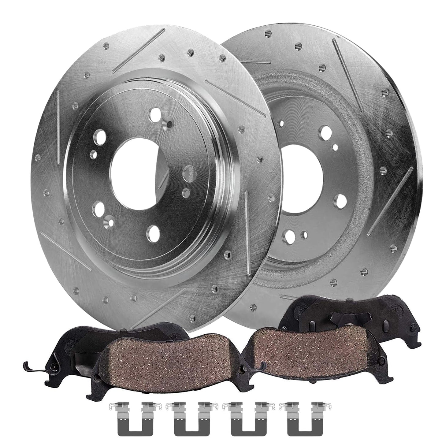 Detroit Axle - Front Brake Kit for 2012-2022 Ford F-250 Super Duty, 2013-2022 Ford F-350 Super Duty, 14.29" inch Drilled and Slotted Disc Brake Rotors Ceramic Brakes Pads Replacement