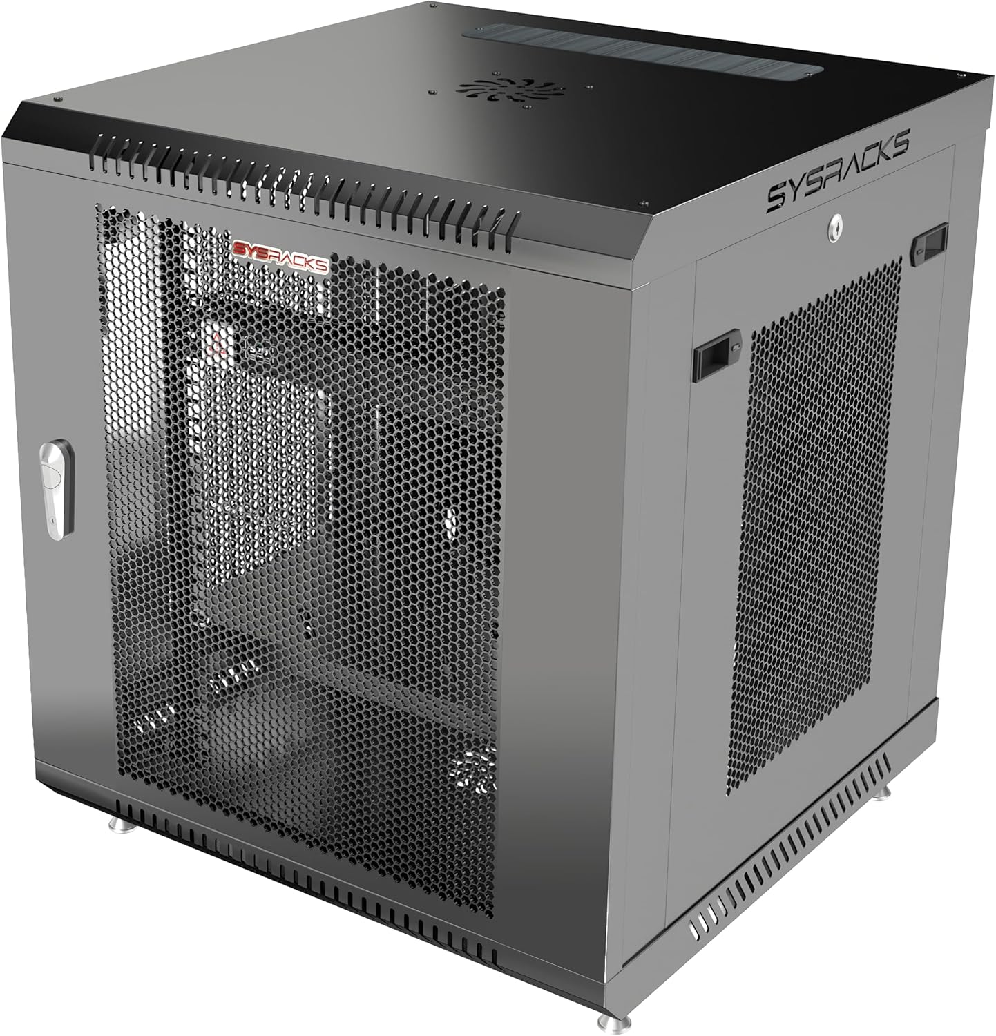 Sysracks 12U Wall Mount Server Rack, 35" Deep, Mesh Door, 19-Inch | Fan, PDU, shelf, cable brush panels, 133 lb wall mount capacity