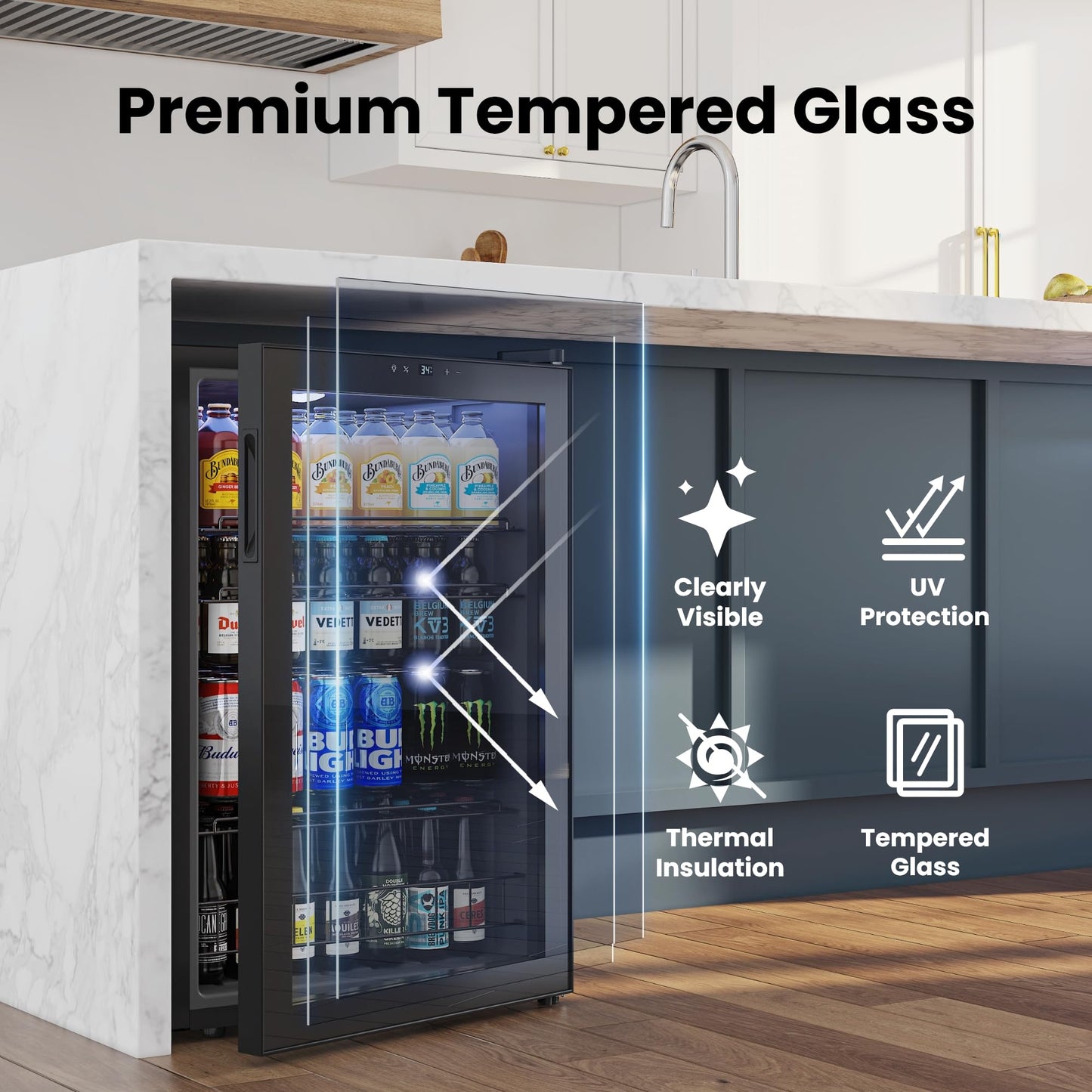 Yeego Beverage Refrigerator Cooler, 155 Cans Mini Fridge with Glass Door Beverage Fridge with Adjustable Shelves for Soda Beer or Wine, Beverage Cooler with Digital Temperature Control for Home Office