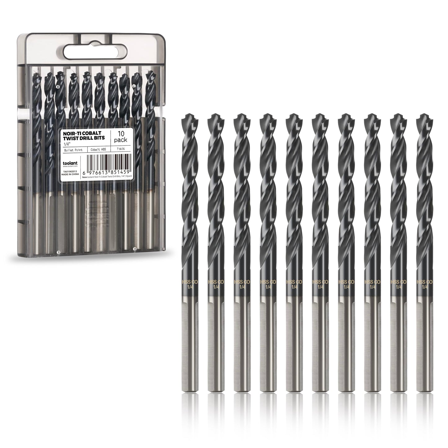 toolant 3/8" Cobalt Drill Bit Set(Pro) Titanium Aluminum Nitride Coated (TiAlN) with Bullet Point Tip, 5-Piece Bulk