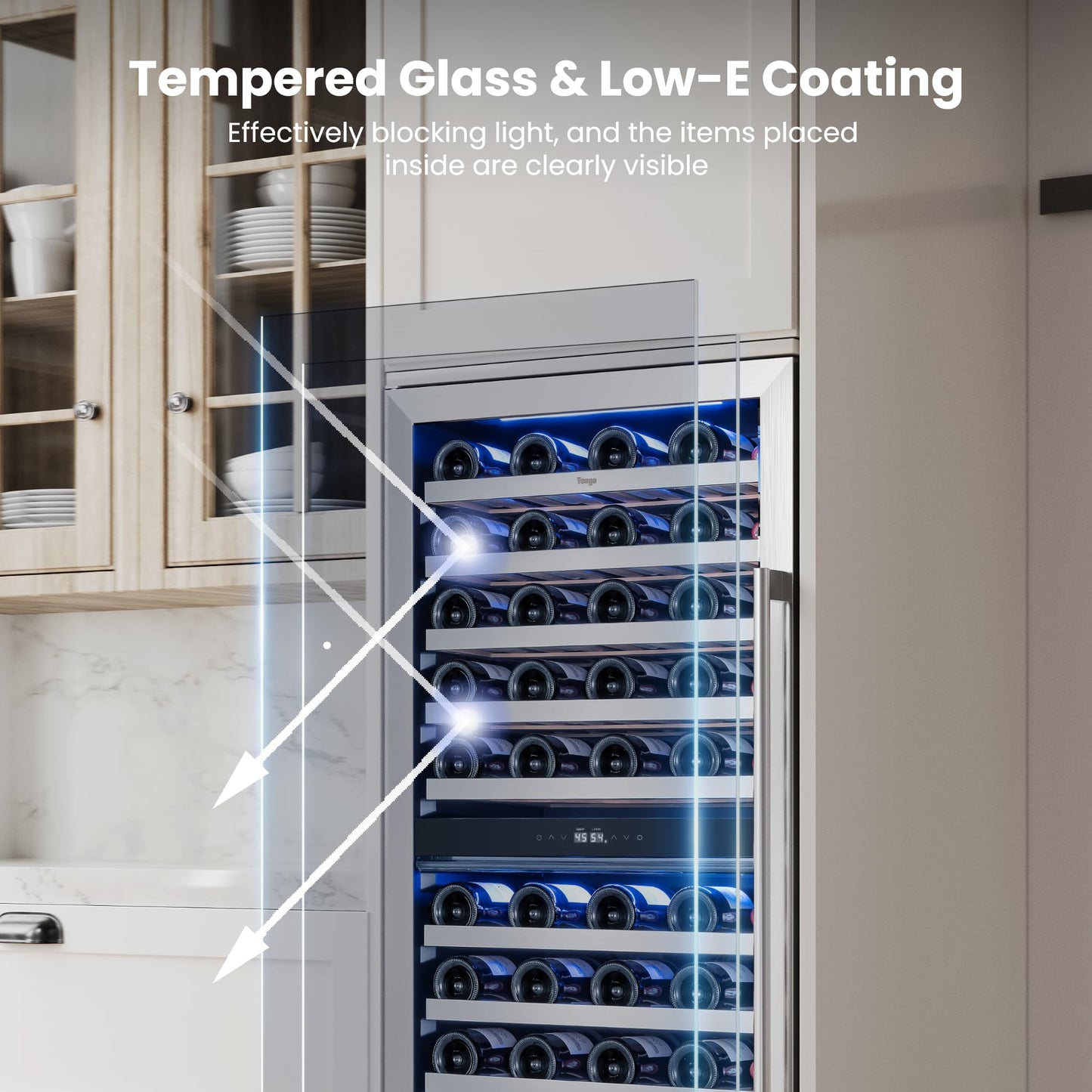 Yeego 24 Inch Wine Fridge Cooler - 52 Bottles Wine Cooler with Glass Door, 40-65℉ Built-In or Freestanding Refrigerator, Under Counter Wine Fridge for Kitchen Bar Office (Left-Hinged)