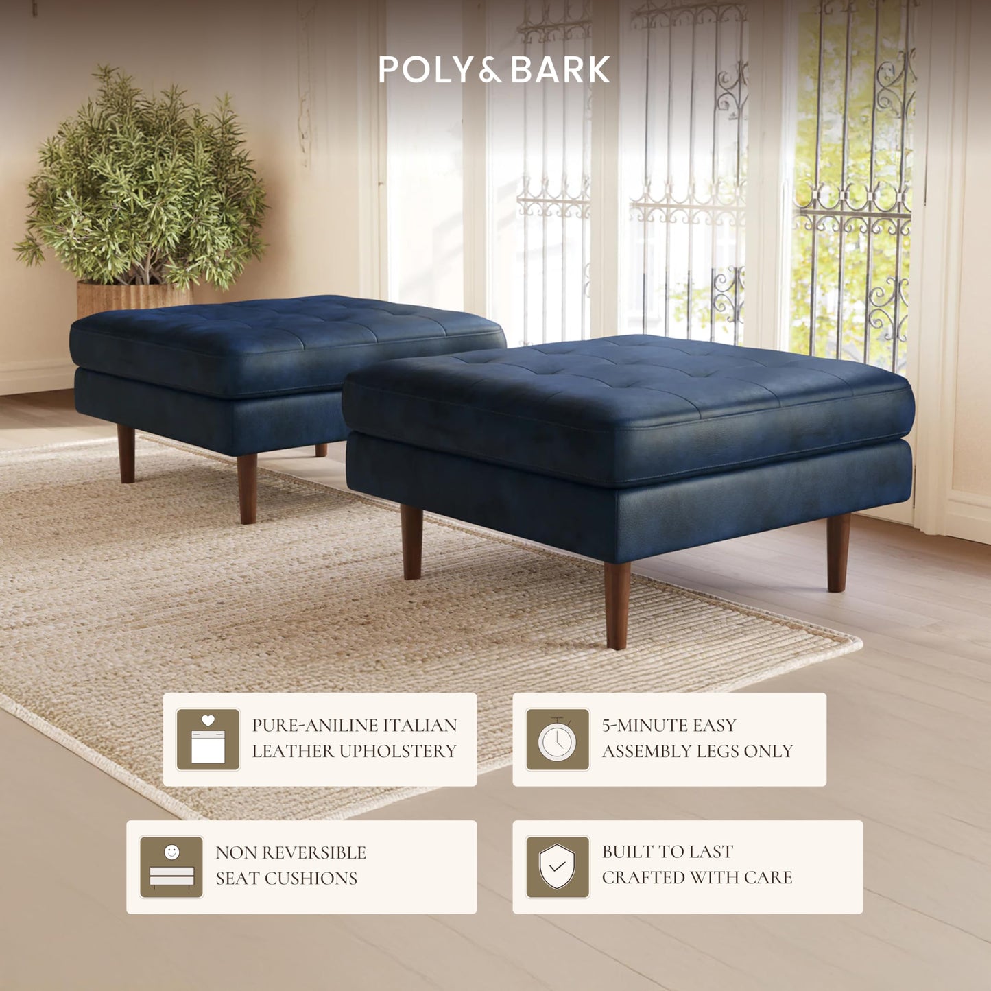 POLY & BARK Napa 82" Leather Pull‑Out Sleeper Sofa – Full‑Grain Italian Leather Upholstery,Tri‑Layer Mattress & Storage Console –Sophisticated Multi‑Functional Sofa Bed for Living Rooms & Guest Spaces