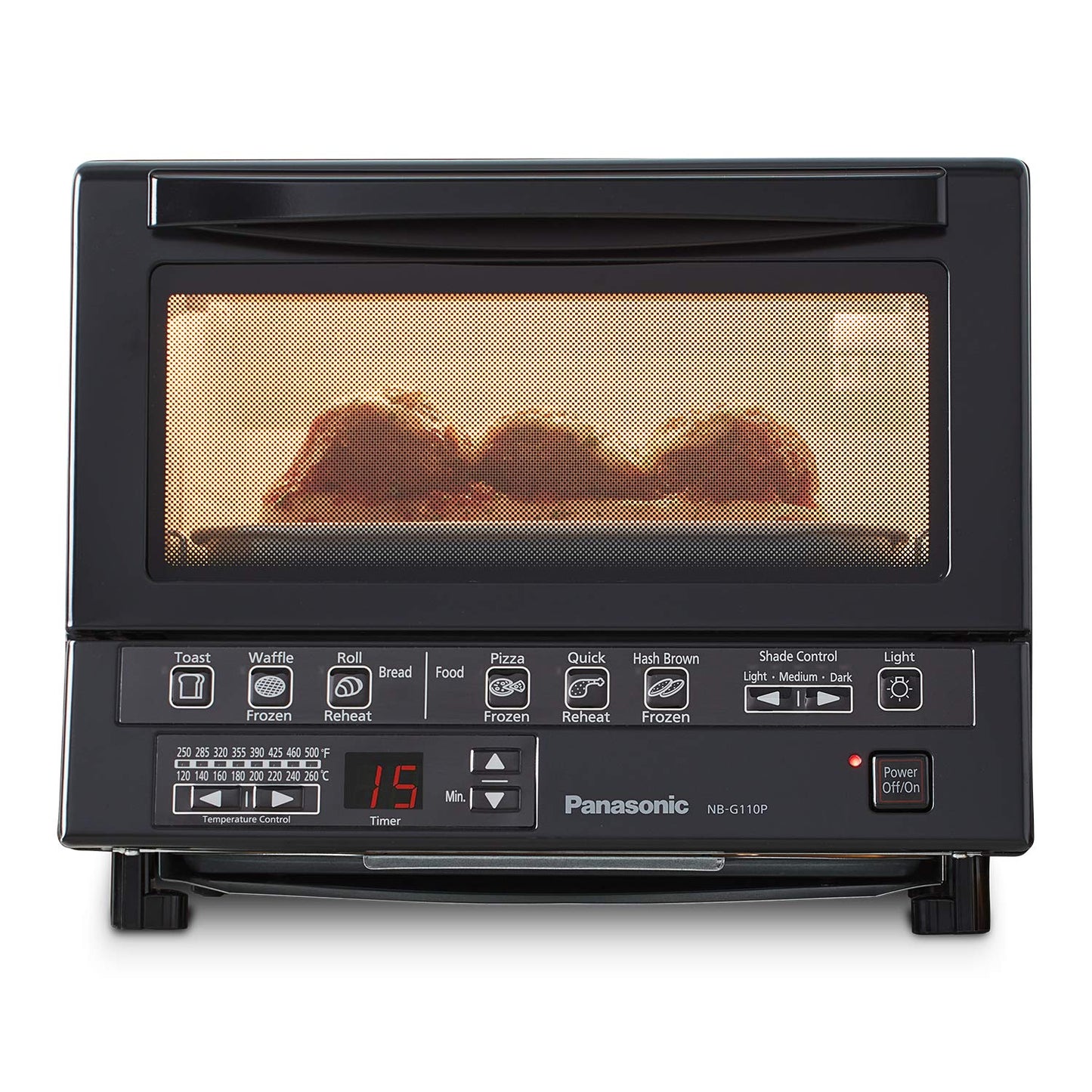 Panasonic FlashXpress Toaster Oven Countertop, 4-Slice Small Toaster Oven Compact Size with Double Infrared Heating, 6 Auto Cook Options and Precise Temperature Control, 1300W - NB-G110P (Silver)