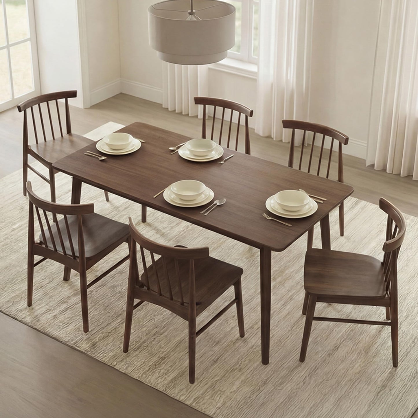 CHITA Soild Wood Dining Chairs Set of 4, Mid Century Modern Walnut Wood Kitchen Chairs with Curved Backrest, Dining Room Chair for Kitchen, Restaurant
