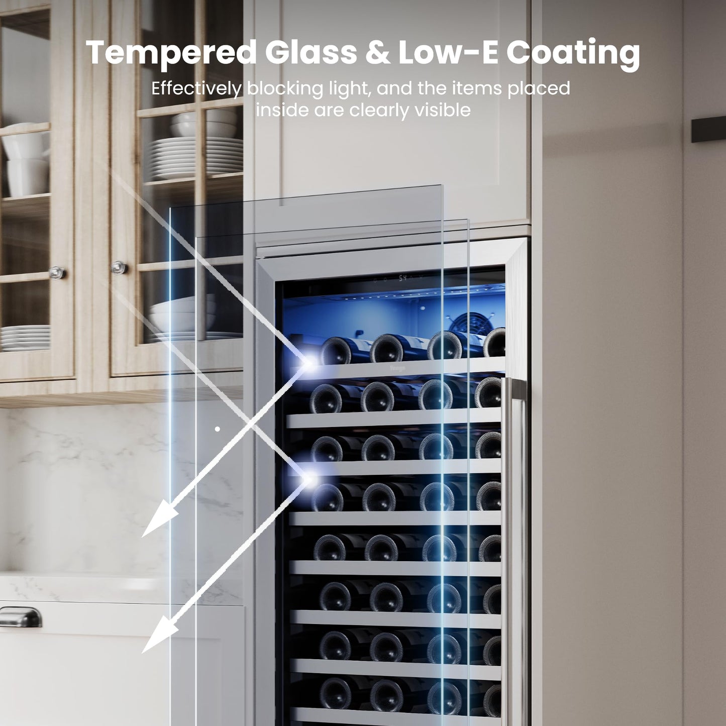 Yeego 24 Inch Wine Fridge Cooler - 52 Bottles Wine Cooler with Glass Door, 40-65℉ Built-In or Freestanding Refrigerator, Under Counter Wine Fridge for Kitchen Bar Office (Left-Hinged)