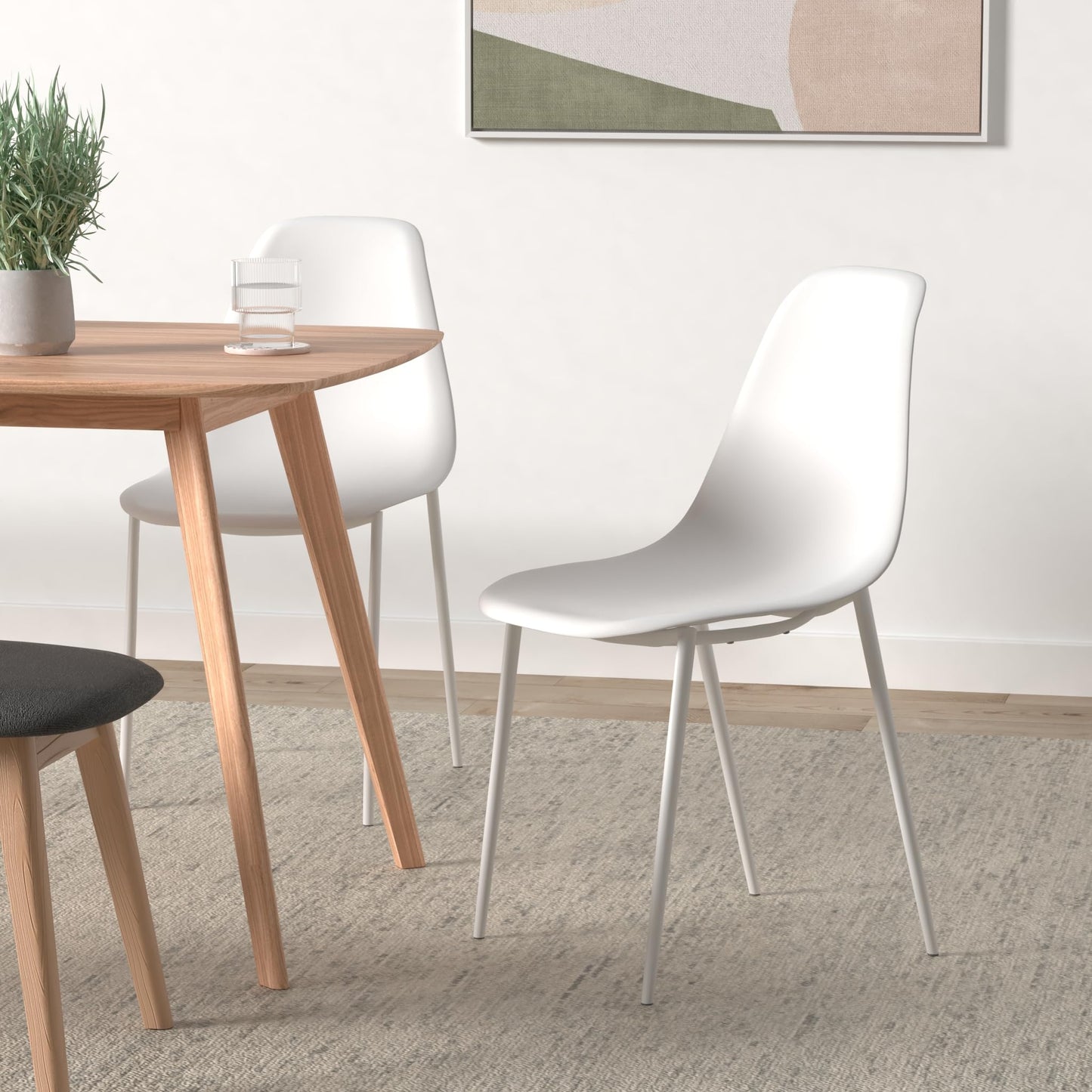 POLY & BARK Isla Modern Dining Chairs Set of 4 – Mid Century Modern Plastic Dining Chair with Metal Legs – Kitchen & Dining Room Chairs – Indoor/Outdoor – White
