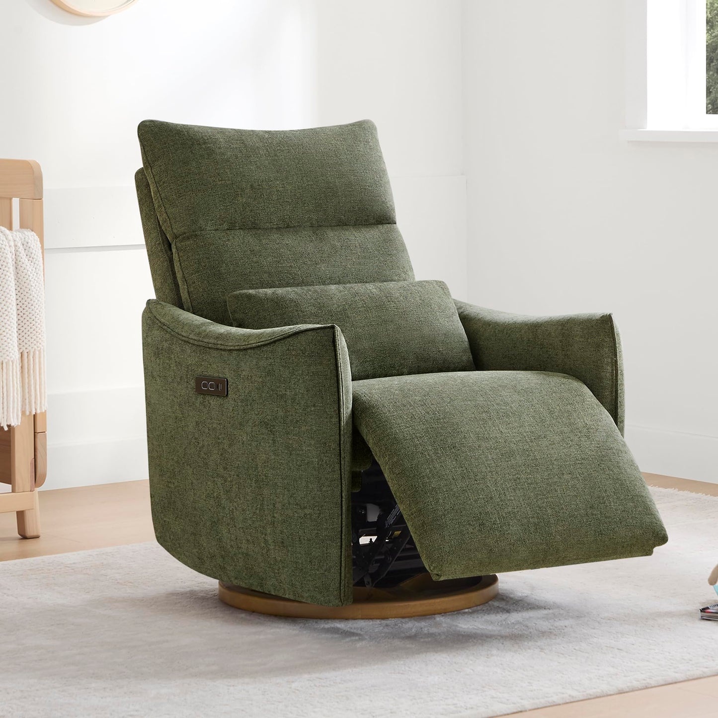 CHITA Swivel Rocker Recliner Chair, Power Nursery Glider Recliner, Nursery Rocking Chair with Adjustable Power Headrest, FSC Certified, Solid Wood Base, Cream