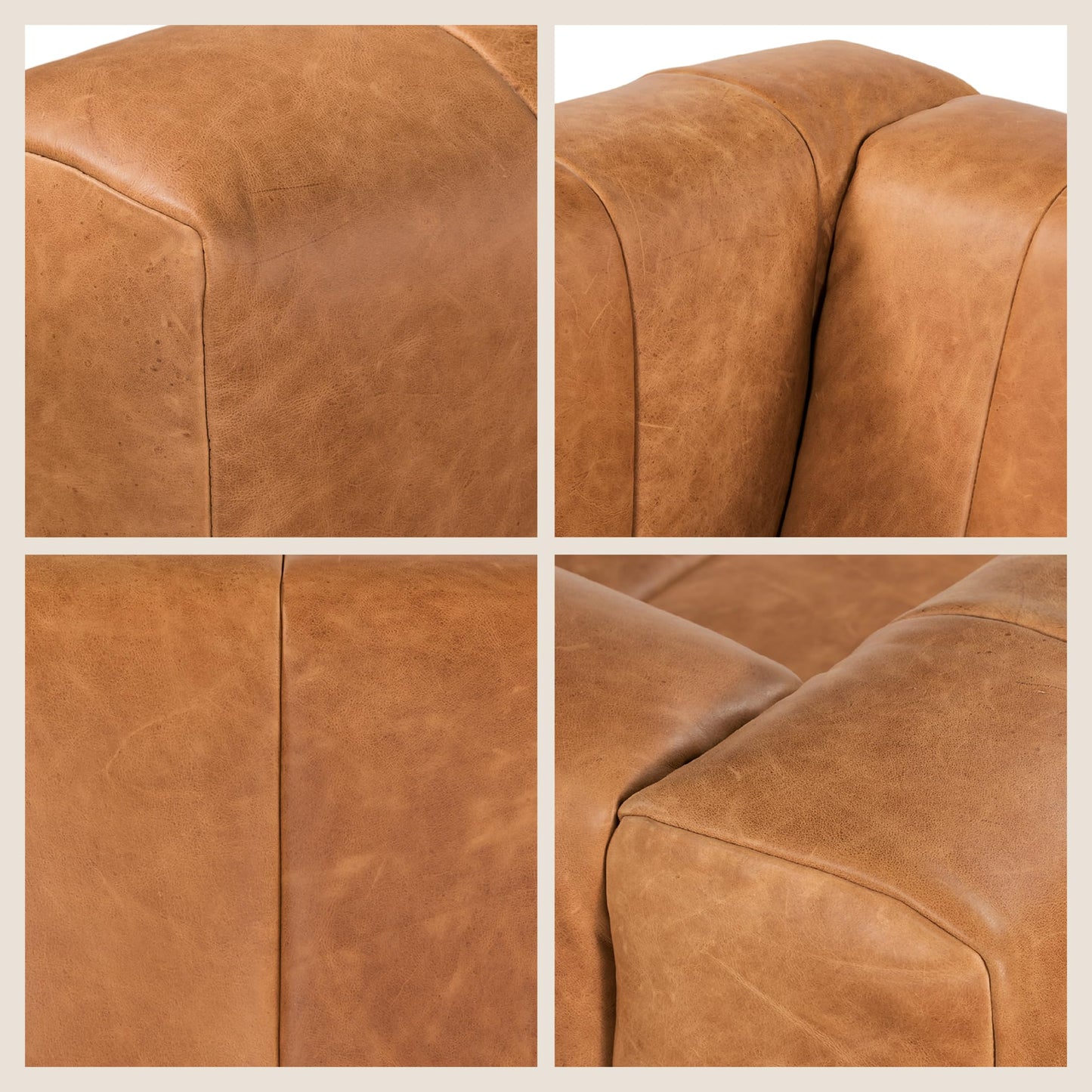 POLY & BARK Sorrento 86" Sofa – Cognac Tan Full-Grain Pure-Aniline Italian Leather, Feather-Down Cushions, Solid Wood Frame & Walnut Legs