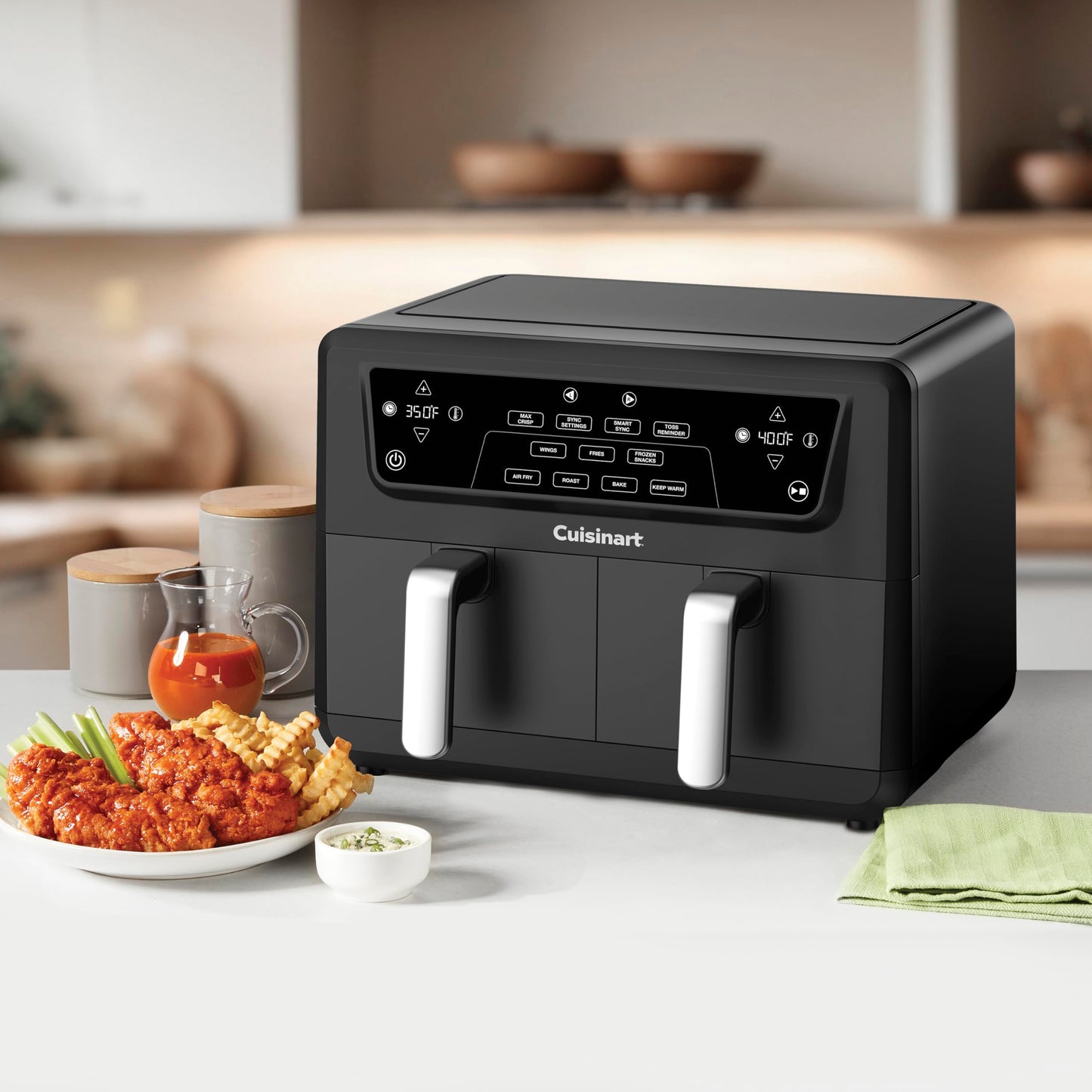 Cuisinart Dual Basket Air Fryer, Two Baskets 11 Qt in Total, 6 Functions: Air Fry, Roast, Bake, Broil, Dehydrate & Keep Warm, Features Sync Finish & Sync Settings, Toss Reminder & Auto-Pause, ADZ-112