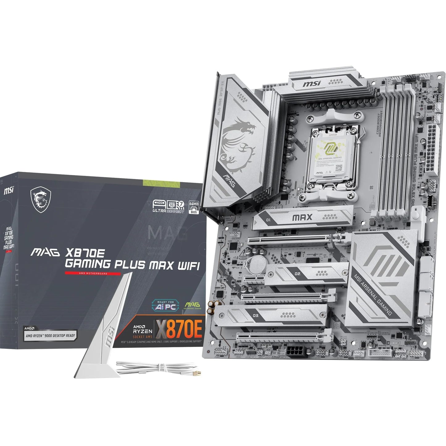 MSI MPG X870E Carbon WiFi Gaming Motherboard (AMD Ryzen 9000/8000/7000 Series Processors, AM5, DDR5, PCIe 5.0, M.2 Gen5, SATA 6Gb/s, USB 40Gbps, HDMI, Wi-Fi 7, Bluetooth 5.4, 5Gbps LAN, ATX)