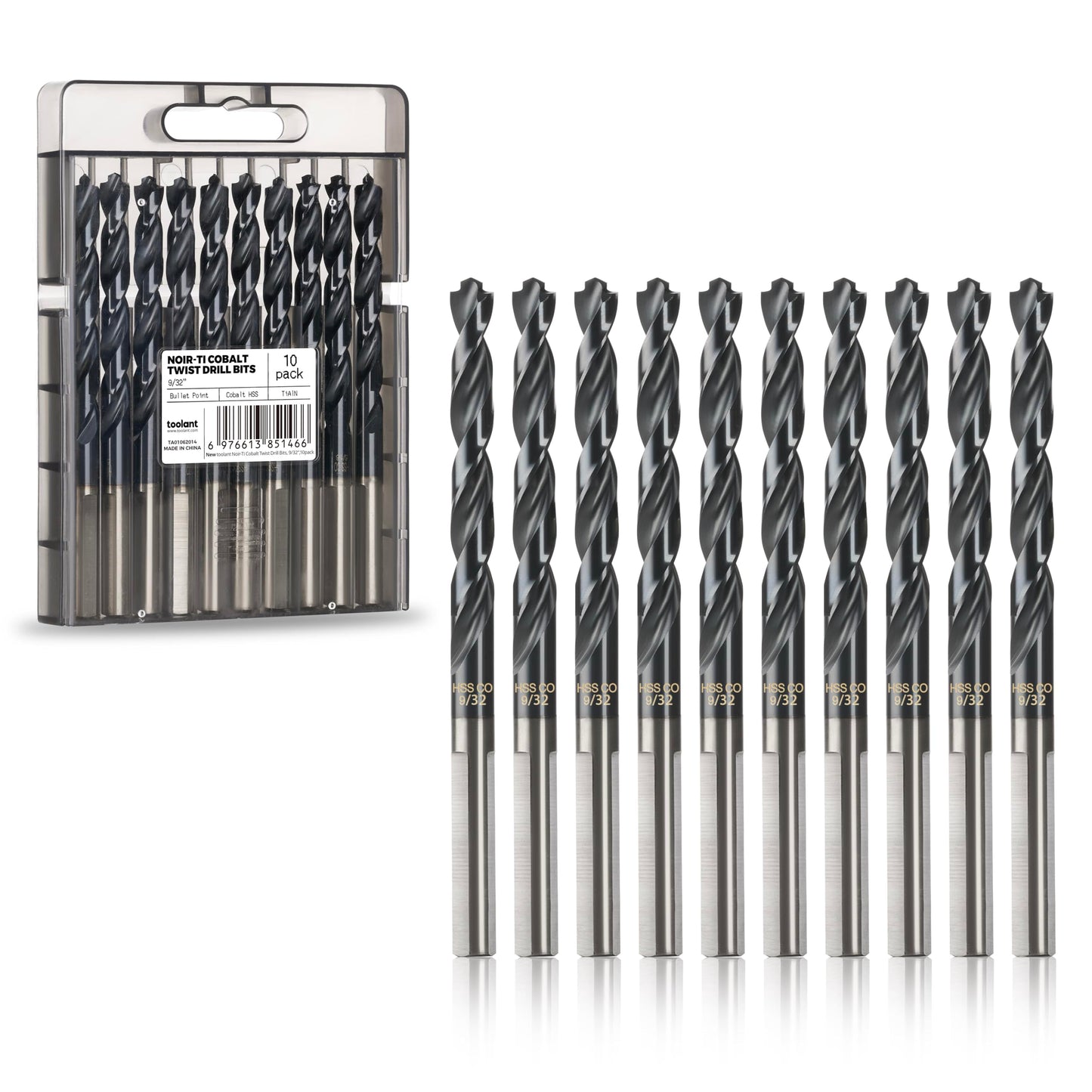 toolant 3/8" Cobalt Drill Bit Set(Pro) Titanium Aluminum Nitride Coated (TiAlN) with Bullet Point Tip, 5-Piece Bulk