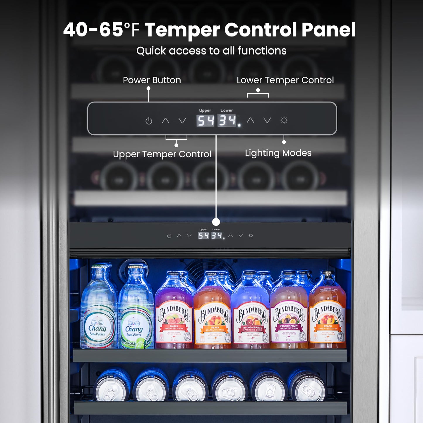 Yeego Wine Fridge Cooler - 24 Inch Dual Zone Wine Fridge Hold 52 Bottles, 40-65°F Wine Refrigerator Glass Door, Built in Fridge, Freestanding Adjustable Shelves Fridge for Beer Soda Drink Home Bar