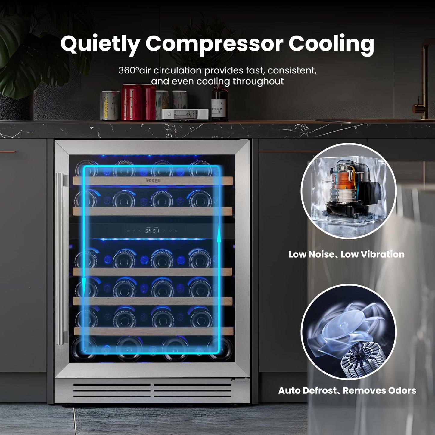 Yeego Wine Fridge Cooler - 15 Inch Dual Zone Wine Fridge Hold 28 Bottles, 40-65°F Wine Refrigerator Glass Door, Built in, Freestanding Under Counter Fridge for Beer Soda Drink Home Bar Office