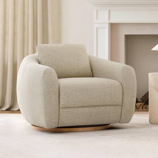 CHITA Genuine Leather Swivel Accent Chair, FSC Certified Mid Century Modern Arm Chair with Wood Base for Living Room and Bedroom, Fully Assembled, Sand