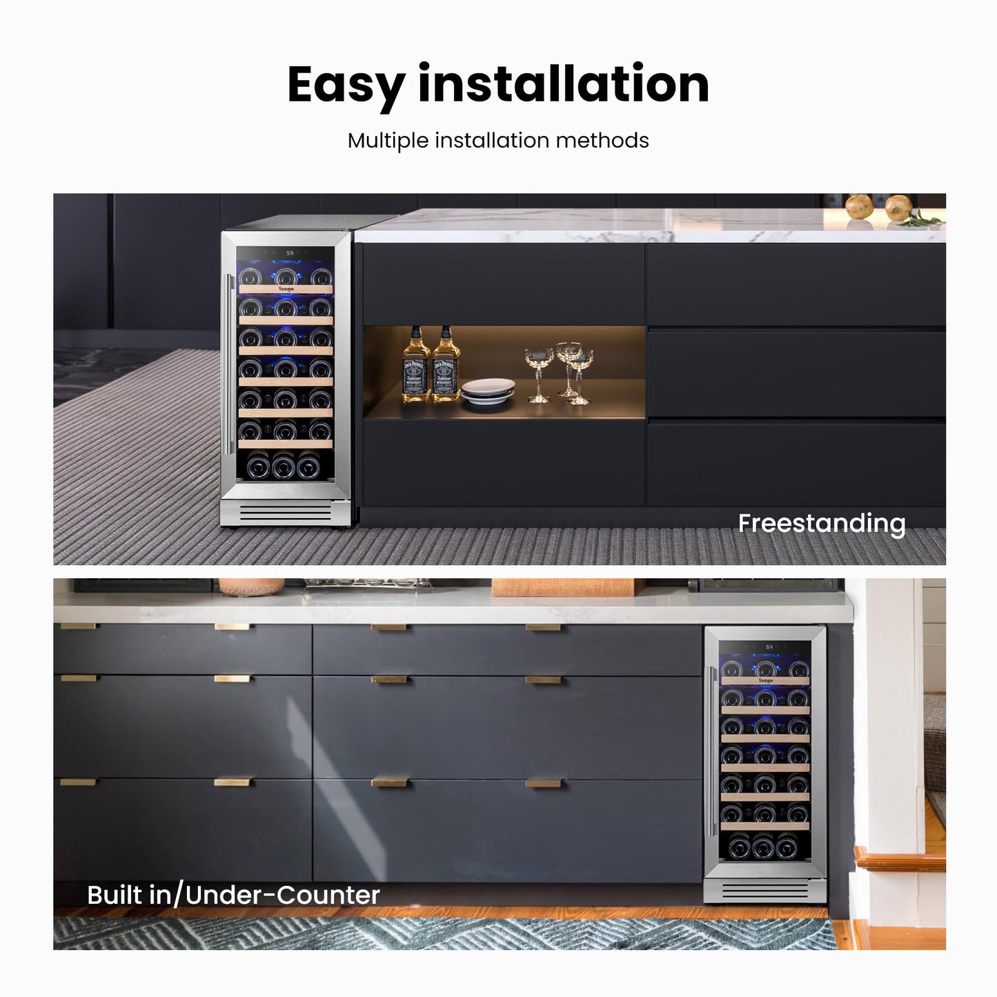 Yeego 24'' Wine Cooler Refrigerator - 52 Bottles Wine Fridge, 40-65°F Dual Zone Wine Refrigerator With Glass Door, Built-In/Freestanding/Under Counter, Adjustable Shelves Fridge for Home Bar Office