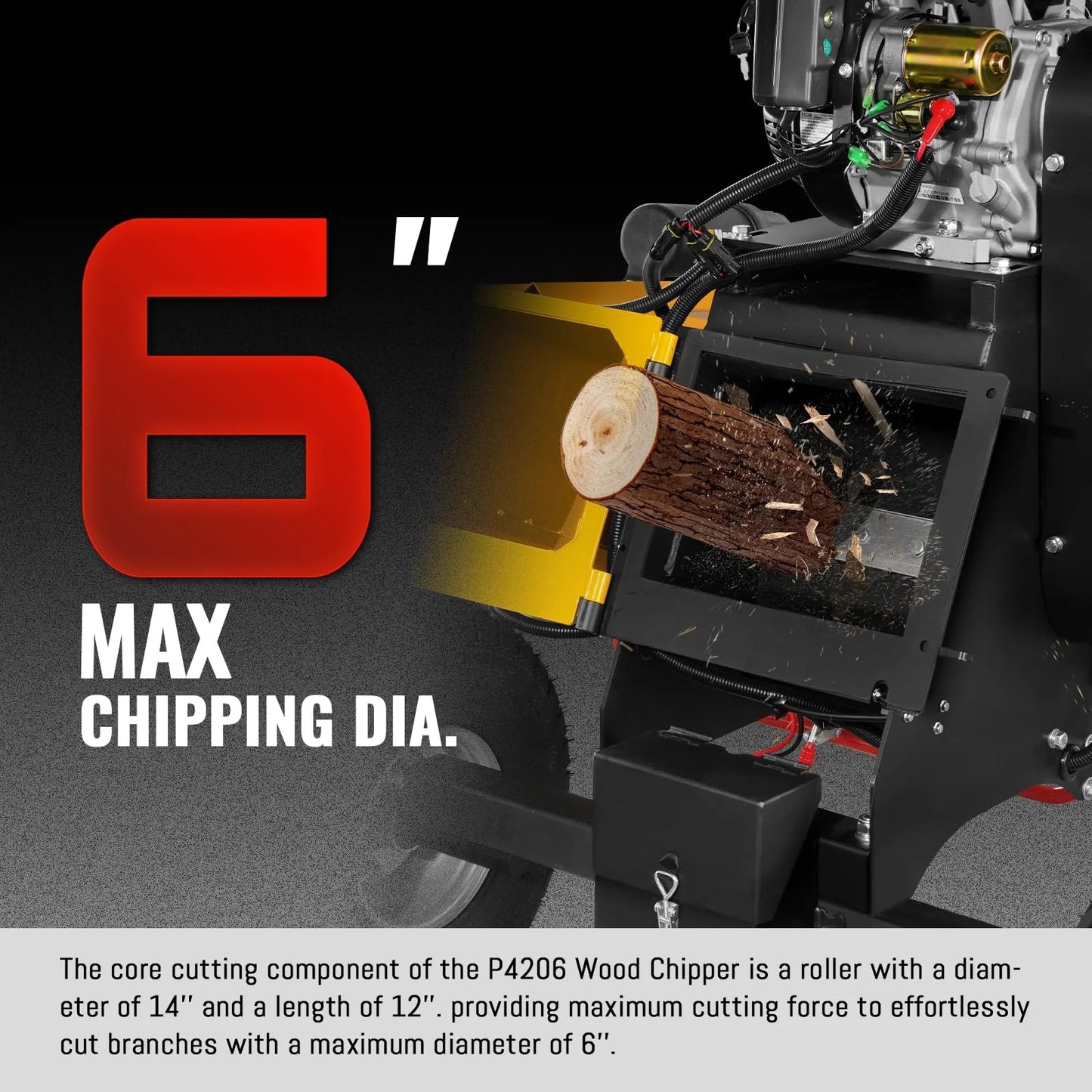MechMaxx 6 inch ZONSEN 459cc 15hp E-Start Gas Powered 4-Wheels Wood Chipper Shredder Mulcher with Towbar/Tail Light/Emergency Stop Button/Stop Bar, Model B150 Red