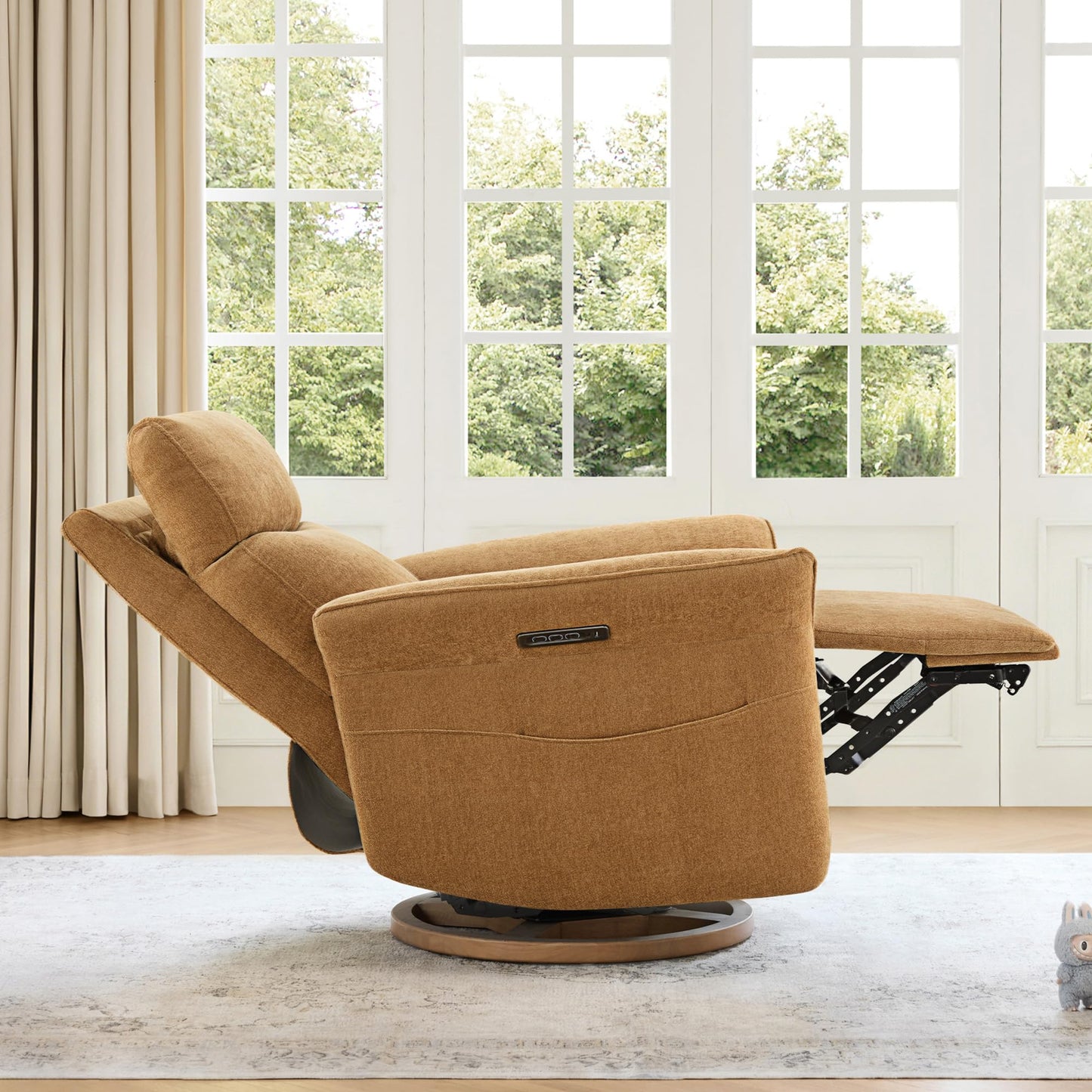 CHITA Power Recliner Chair, Electric Triple-Motor Swivel Glider Nursery Rocking Chair with Adjustable Power Headrest and Lumbar Support, GREENGARD Gold Certified, Solid Wood Base, Linen