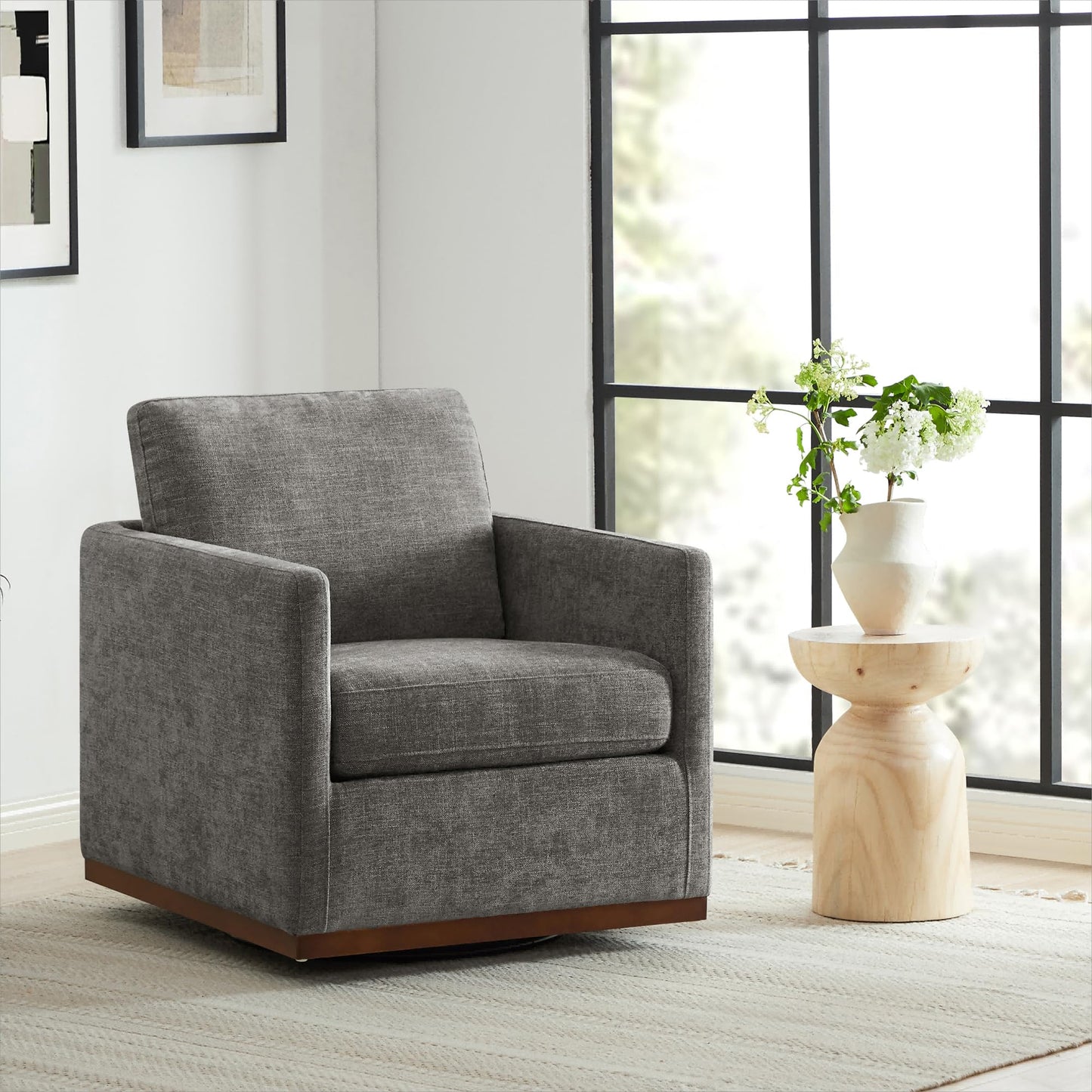 CHITA Genuine Leather Swivel Accent Chair, FSC Certified Mid Century Modern Arm Chair for Living Room and Bedroom, Fully Assembled, Saddle