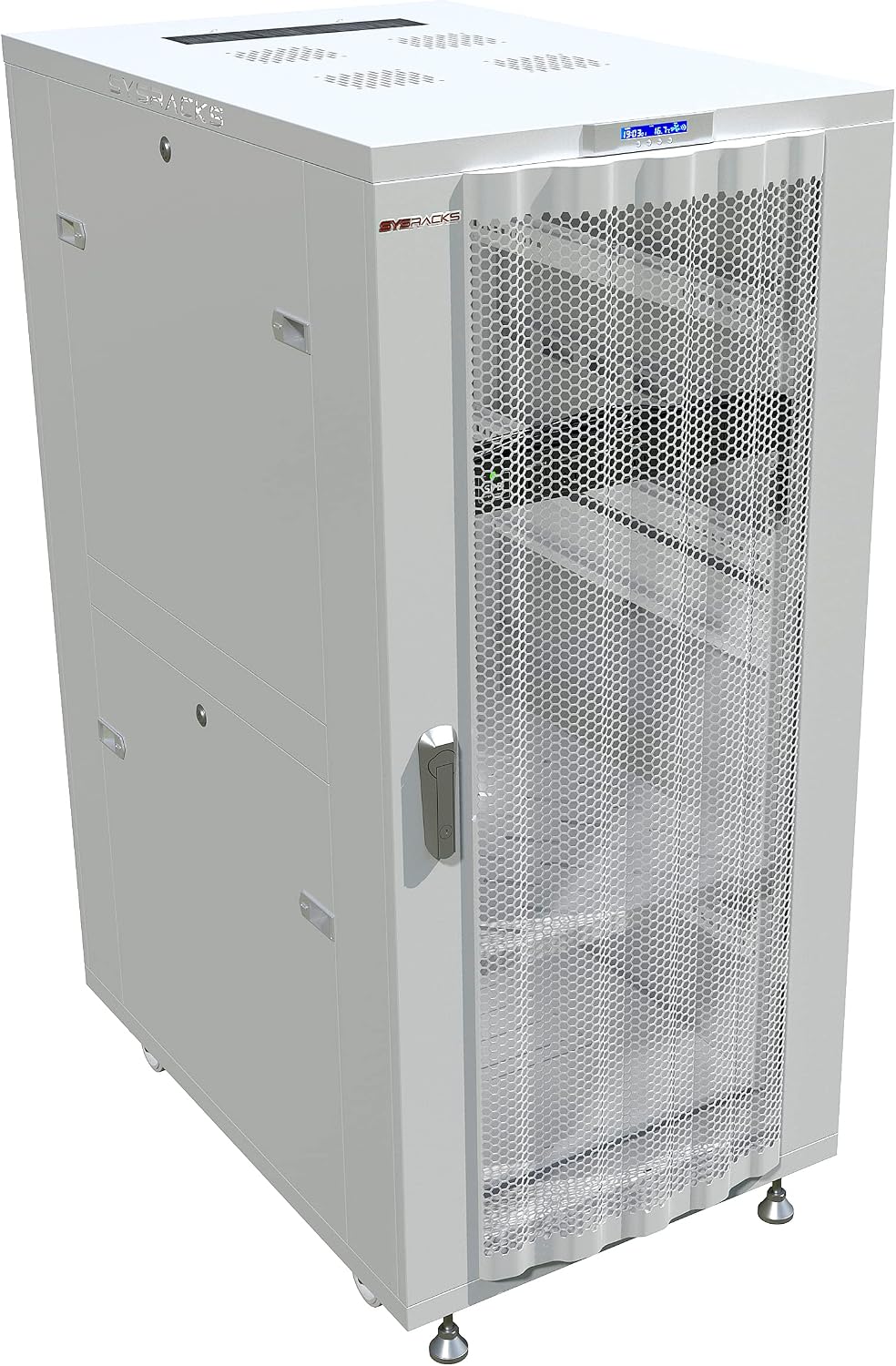 Sysracks 42U Server Rack Cabinet, 35" Deep, Mesh Door, 19-Inch | LCD thermostat, 4 fans, PDU, shelf, casters, 1600 lb capacity