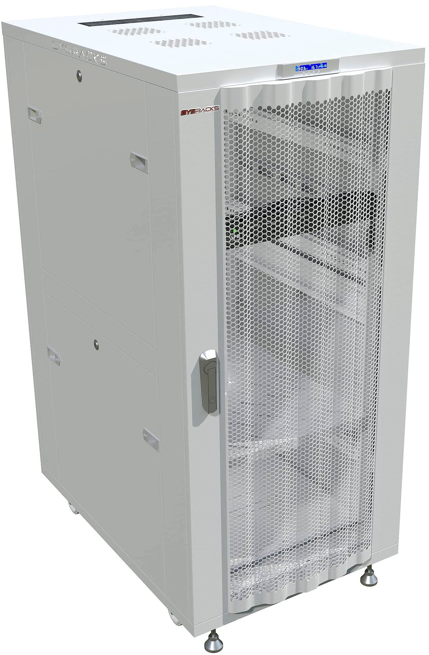 Sysracks 42U Server Rack Cabinet, 35" Deep, Mesh Door, 19-Inch | LCD thermostat, 4 fans, PDU, shelf, casters, 1600 lb capacity