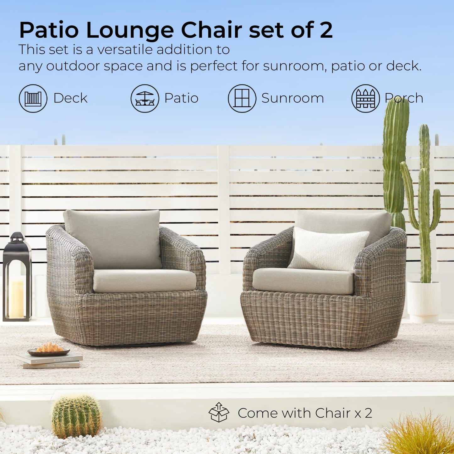 CHITA 5 Pieces Patio Wicker Furniture Set, Outdoor Rattan Bistro Set with Removable Thickened Cushions, Fully Assembled(Beige Cushions with Light Brown Wicker)
