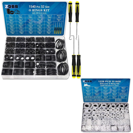 ZDBB 1540 Pcs O Rings Assortment Kit and 1228 PCS Clear Food Grade Silicone O-Ring Kit for Automotive Faucet Pressure Washer Plumbing，Sealing Faucets and Plumbing with Hook and Pick