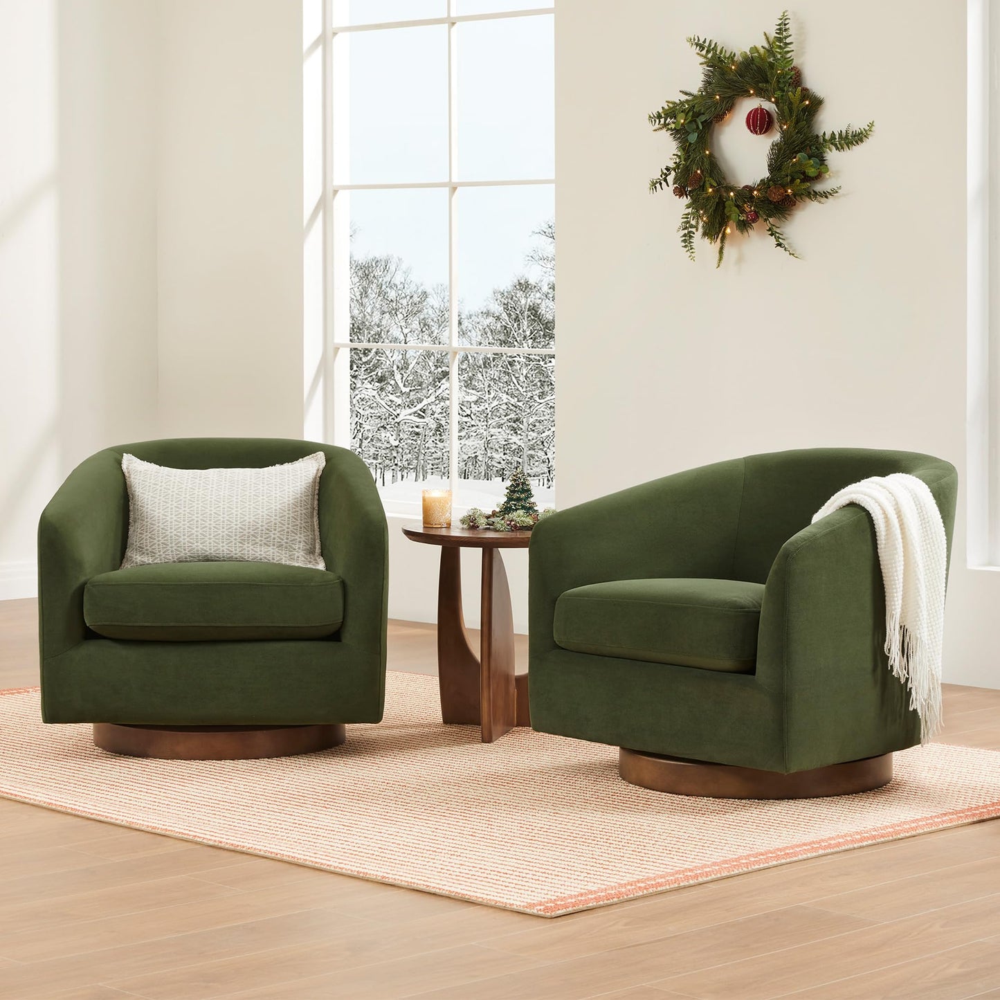 CHITA Swivel Accent Chair Set of 2, Fully Assembled Fabric Barrel Armchair with FSC Certified Upholstered for Living Room, Bedroom and Office, Flax Beige