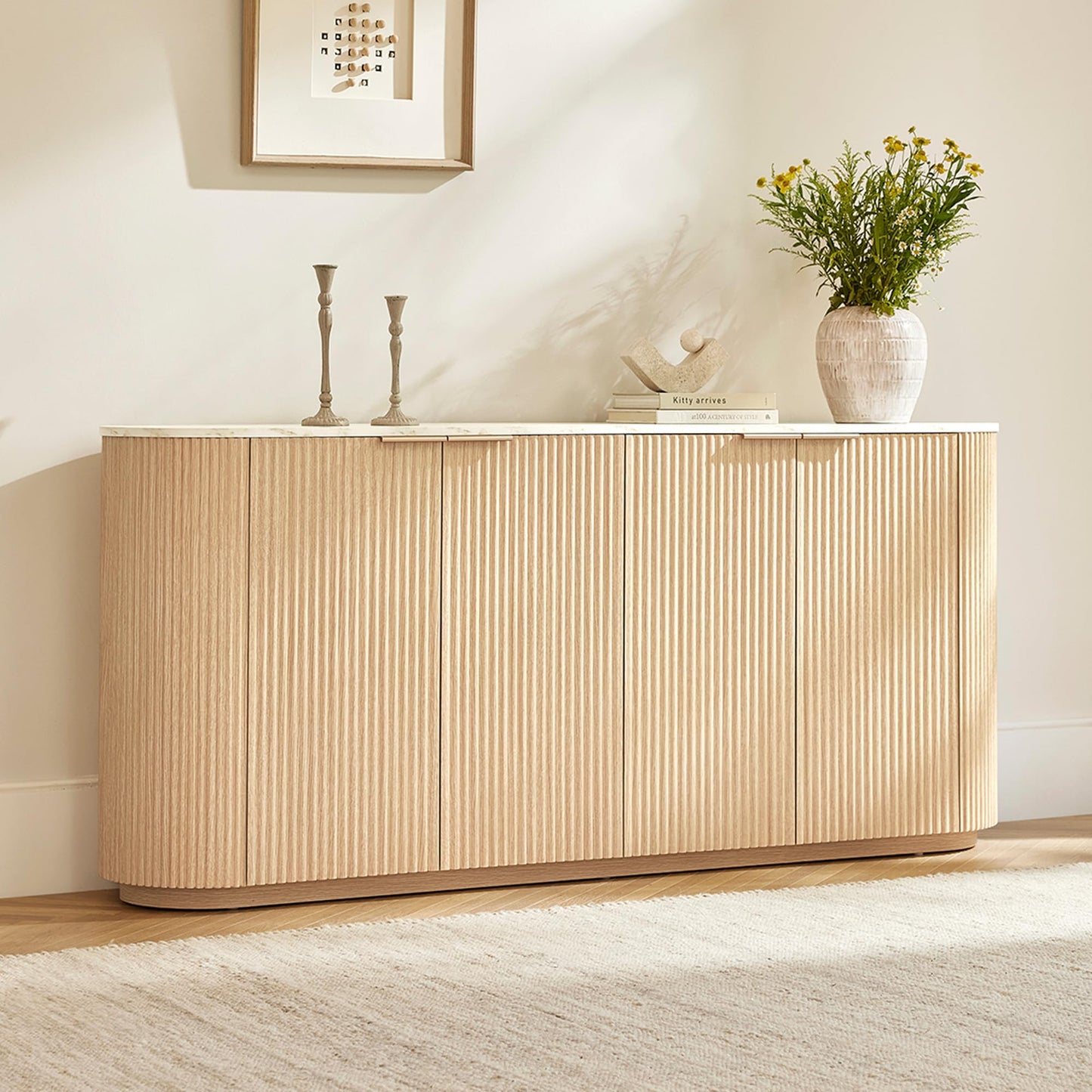 CHITA 70" Sideboard Buffet Cabinet with Storage, Fluted Accent Cabinet with Doors and Adjustable Shelves, Media Console for Living Room, Bar, Kitchen, 32" H, Walnut