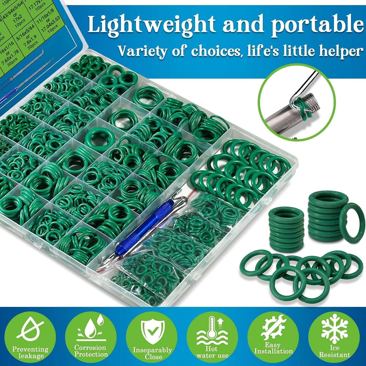 ZDBB 1010 Pcs Rubber O Rings Kit and 595 Pcs Automotive AC O Rings Kit for Car A/C Compressor and Automotive Faucet Pressure Washer Plumbing