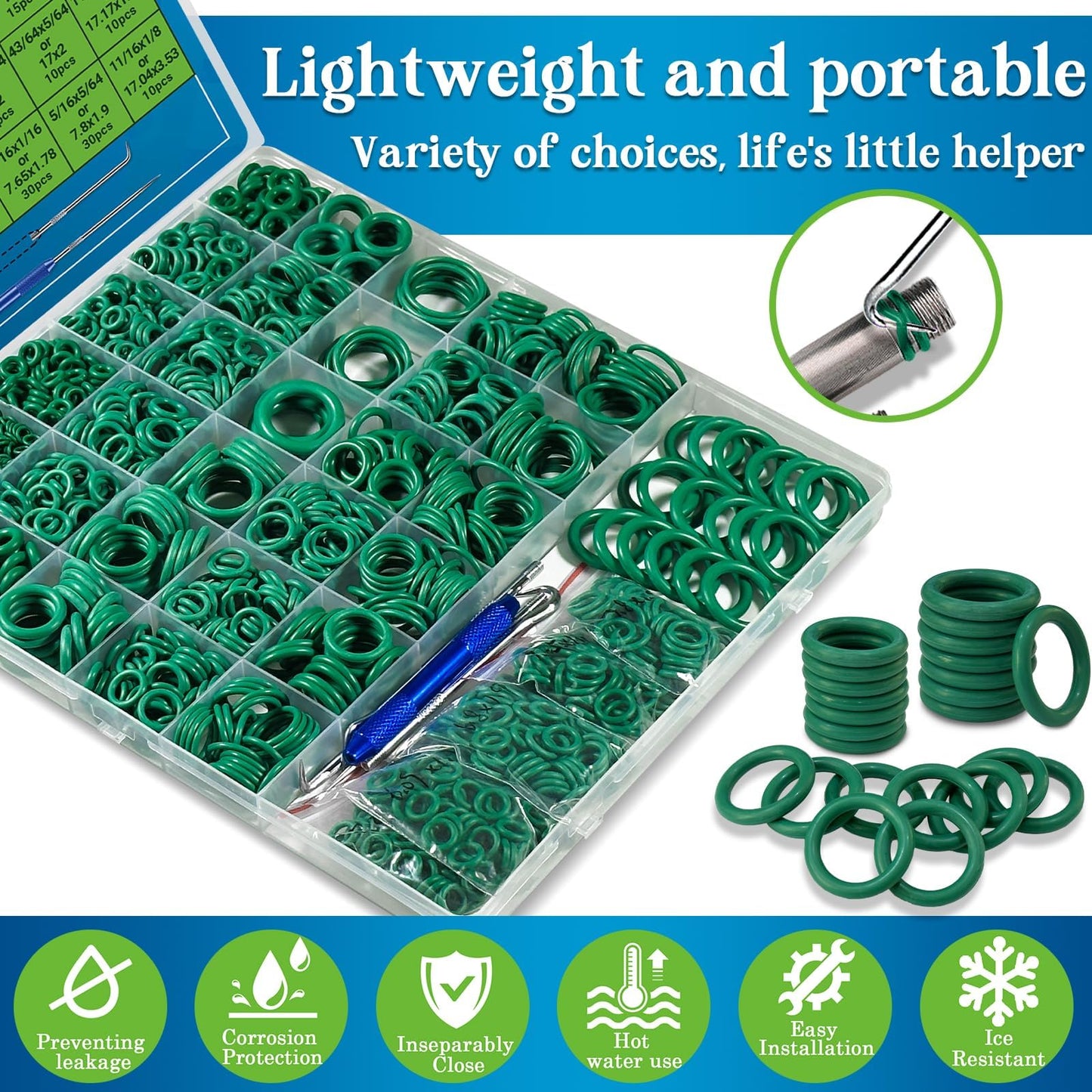 ZDBB 1010 Pcs Rubber O Rings Kit 22 Size Universal O-Ring Assortment Set for Automotive Faucet Pressure Washers Plumbing Sealing Repair,Air or Gas Connections,Resist Oil and Heat