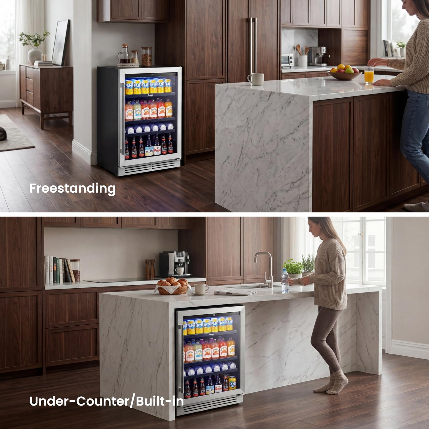 Yeego Beverage Refrigerator & Drink Fridge - 24 inch 180 Cans Beer Cooler Glass Door, 34-54℉ Under Counter Refrigerator Built-in for Drink Soda Wine for Bar Office Bedroom