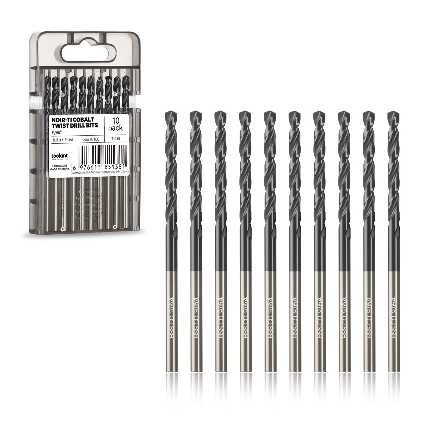 toolant 3/8" Cobalt Drill Bit Set(Pro) Titanium Aluminum Nitride Coated (TiAlN) with Bullet Point Tip, 5-Piece Bulk