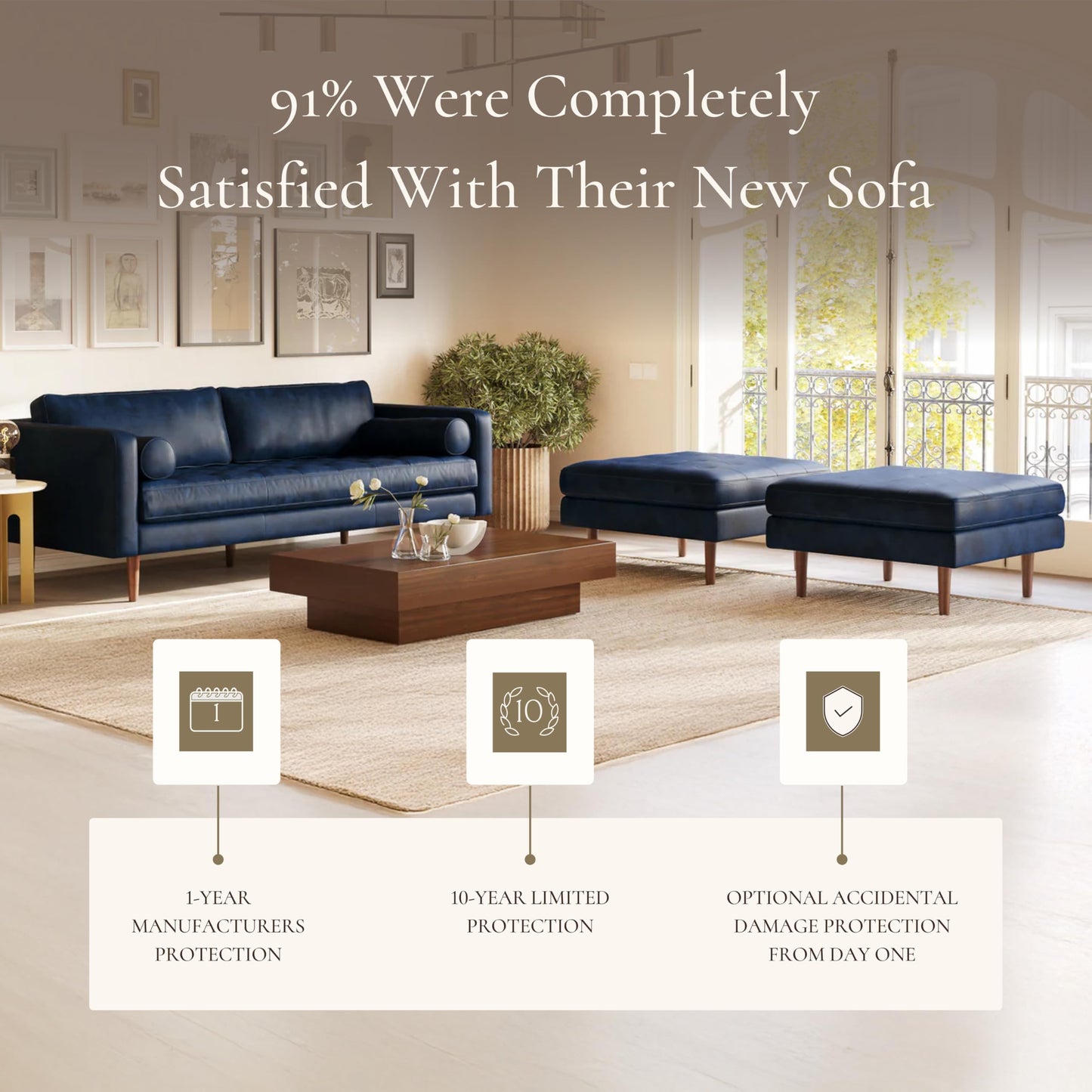 POLY & BARK Napa 82" Leather Pull‑Out Sleeper Sofa – Full‑Grain Italian Leather Upholstery,Tri‑Layer Mattress & Storage Console –Sophisticated Multi‑Functional Sofa Bed for Living Rooms & Guest Spaces
