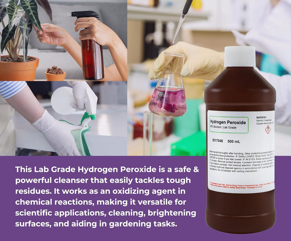 Hydrogen Peroxide 6% Solution, 500mL - Laboratory Grade - The Curated Chemical Collection