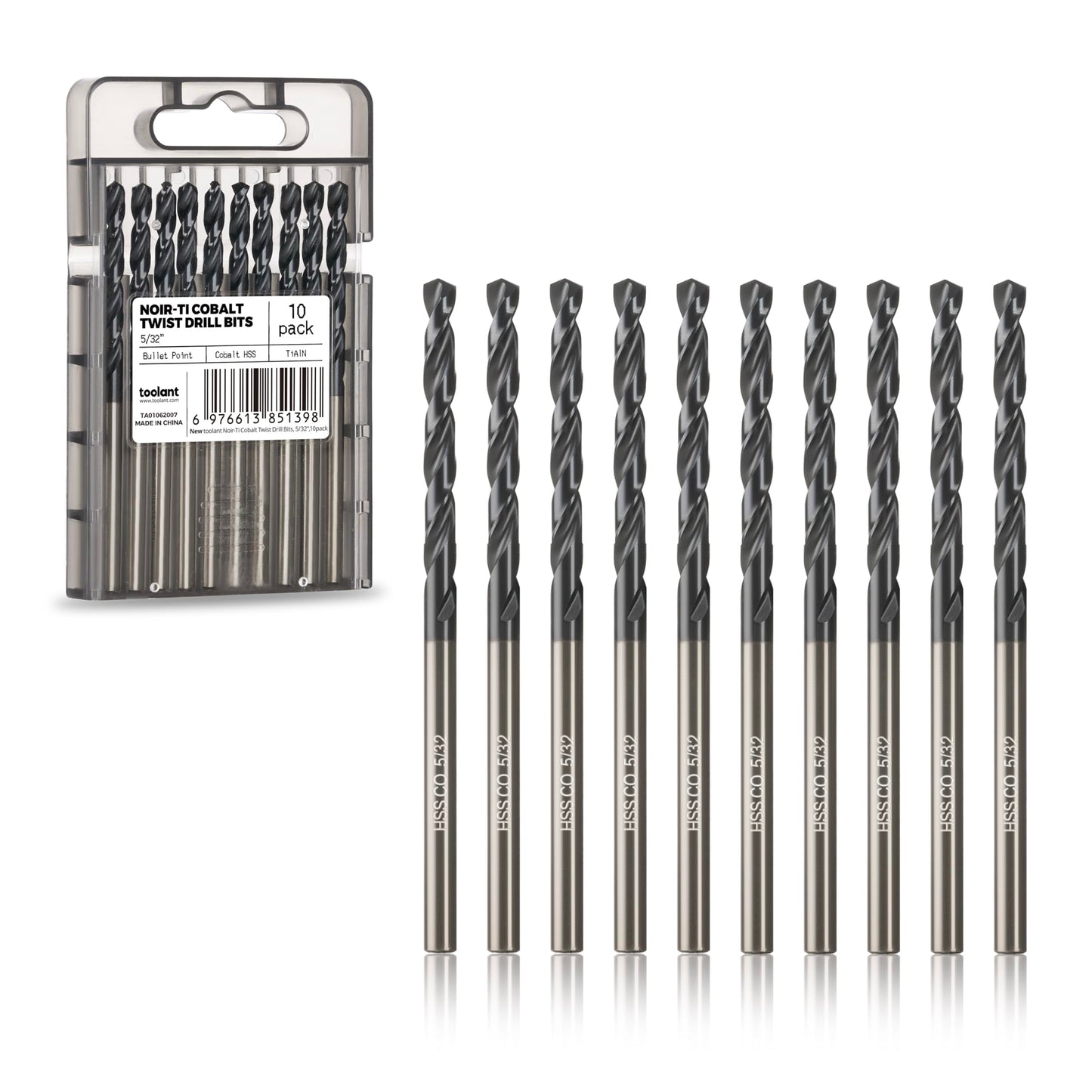 toolant 3/8" Cobalt Drill Bit Set(Pro) Titanium Aluminum Nitride Coated (TiAlN) with Bullet Point Tip, 5-Piece Bulk