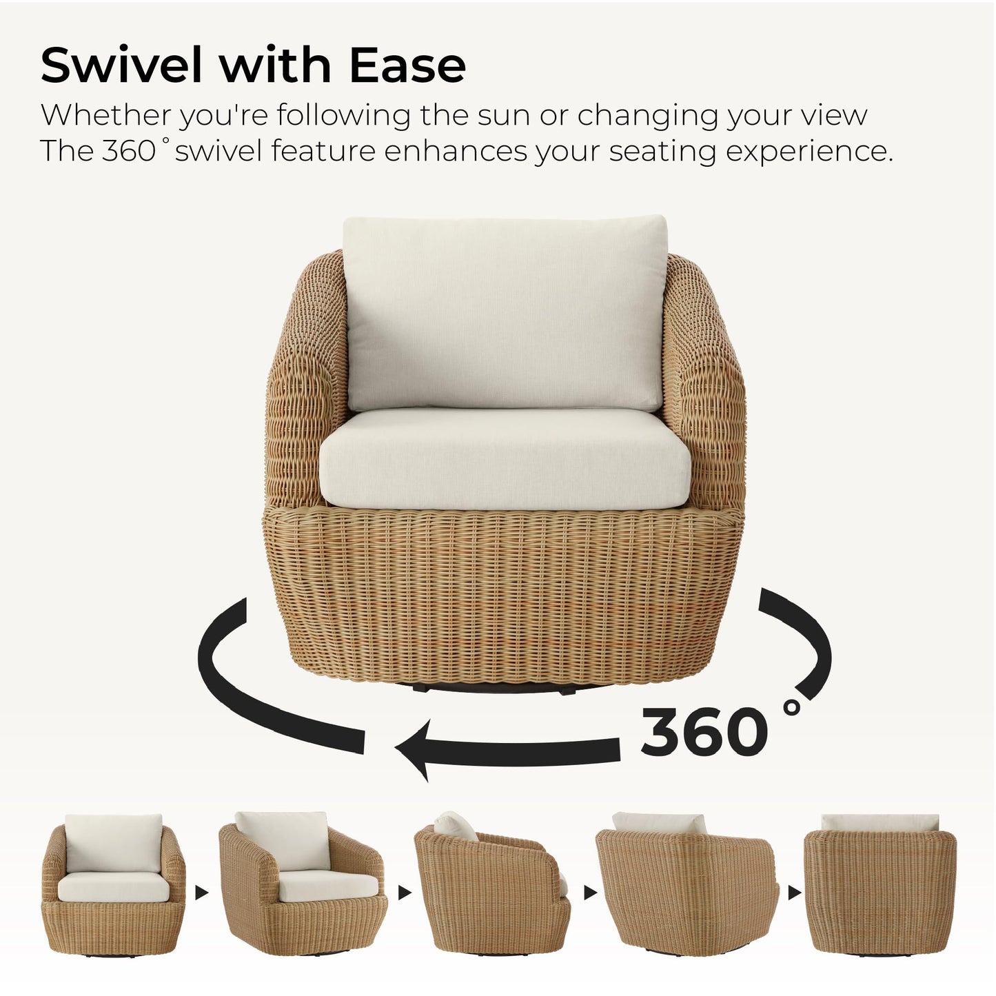 CHITA 5 Pieces Patio Wicker Furniture Set, Outdoor Rattan Bistro Set with Removable Thickened Cushions, Fully Assembled(Beige Cushions with Light Brown Wicker)