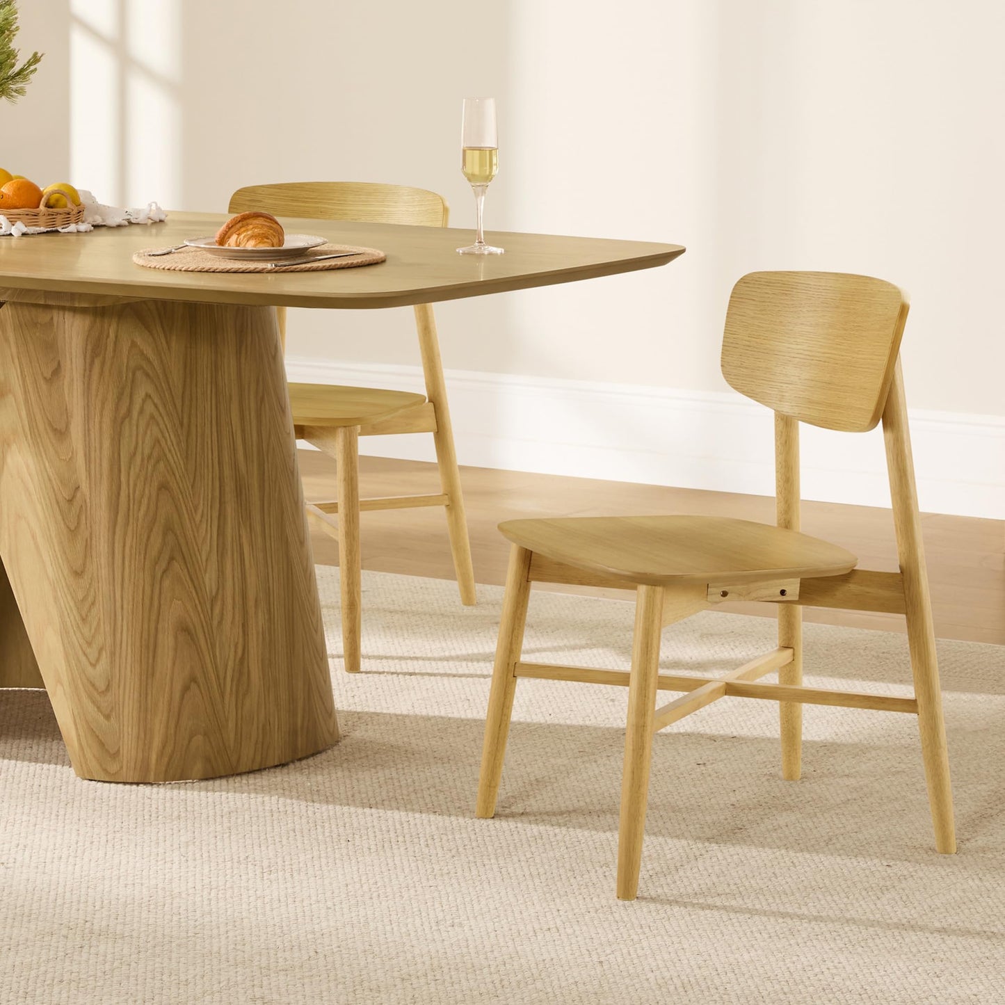 CHITA Soild Wood Dining Chairs Set of 4, Mid Century Modern Walnut Wood Kitchen Chairs with Curved Backrest, Dining Room Chair for Kitchen, Restaurant