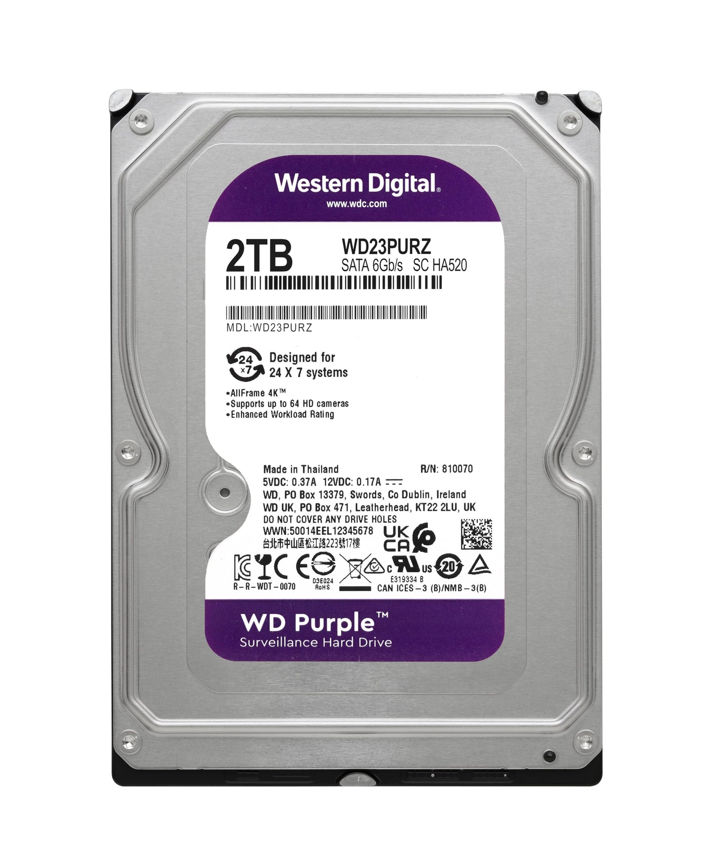 Western Digital 18TB WD Purple Pro Surveillance Internal Hard Drive HDD - SATA 6 Gb/s, 512 MB Cache, 3.5" - WD181PURP