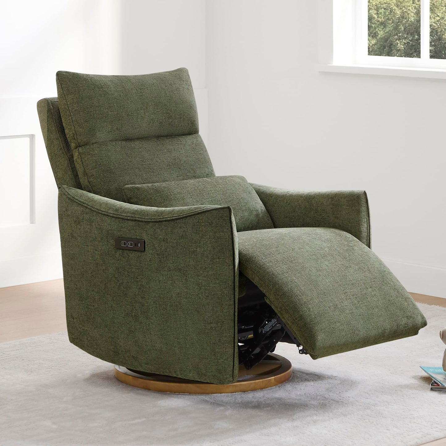 CHITA Swivel Rocker Recliner Chair, Power Nursery Glider Recliner, Nursery Rocking Chair with Adjustable Power Headrest, FSC Certified, Solid Wood Base, Cream