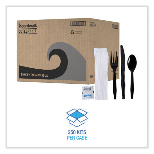 Boardwalk® Six-Piece Cutlery Kit Cdmt/Fk/Kf/Npkn/Tsp, 250 Packs (BWKFKTNSMWPSBLA)