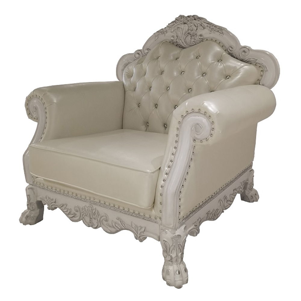 Dresden - Chair With 2 Pillows - Synthetic Leather & Bone White