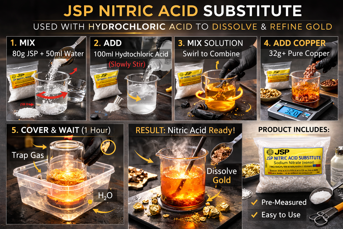 JSP & GTE Nitric Acid Substitute Sodium Nitrate for Gold Refining & Recovery - Reagent Grade