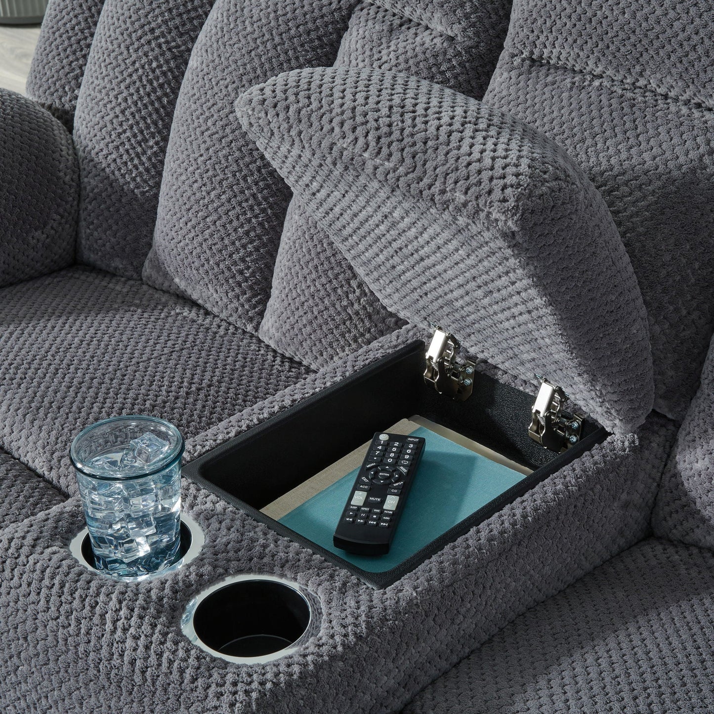 Observation - Double Reclining Power Loveseat With Console - Steel