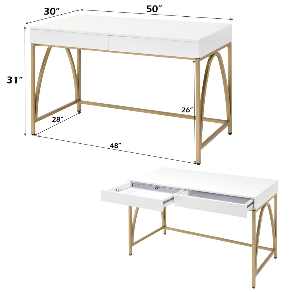 Lightmane - Vanity Desk (Same 92660) - White High Gloss & Gold
