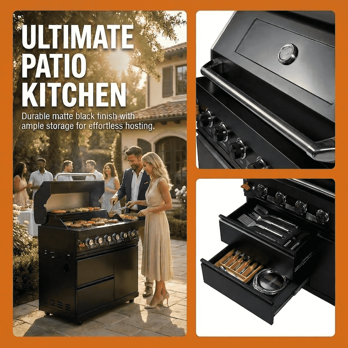 43" 6-Burner Natural NG Black Outdoor Kitchen Island Grill